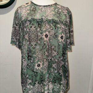 Luxology Green and Black Patterned Blouse